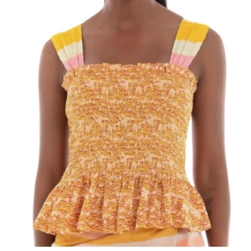 Scotch and Soda Gold Smocked Peplum Tank Top